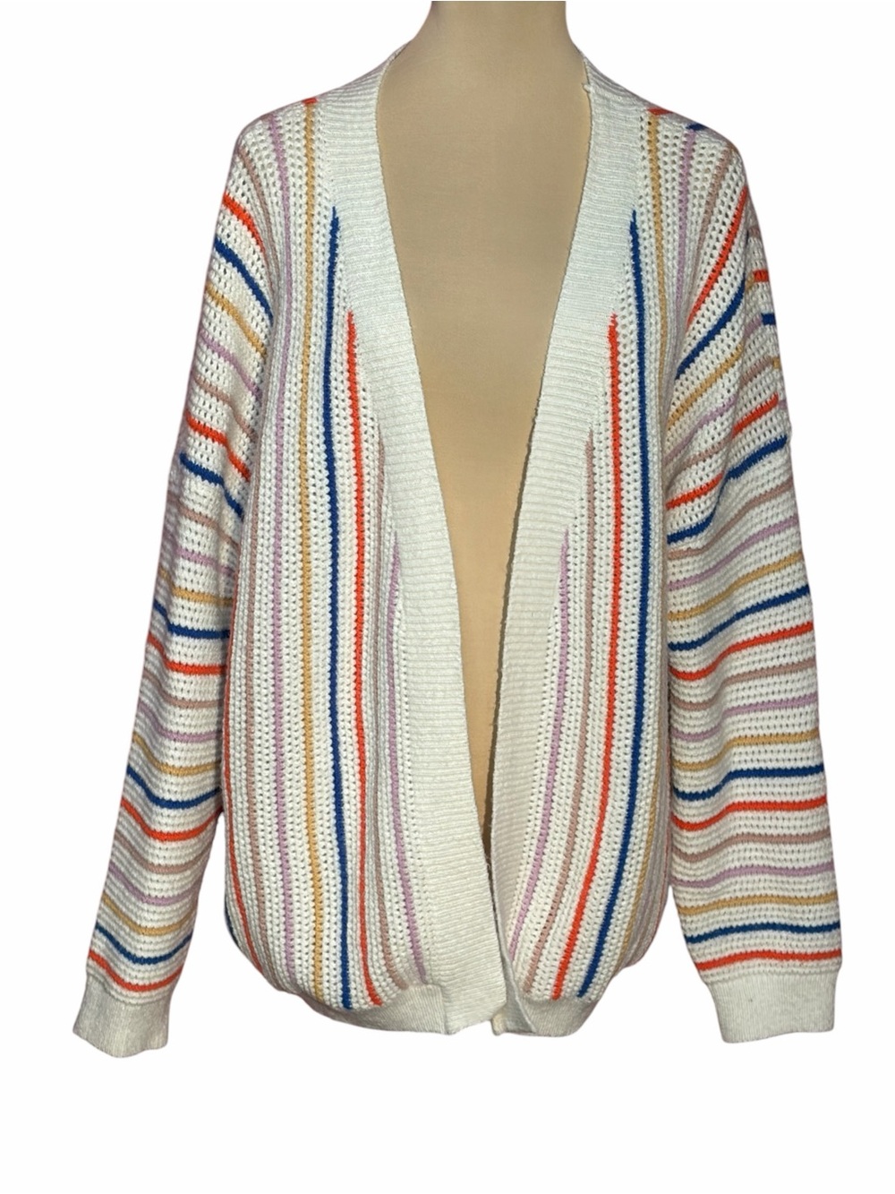 Gilli Ivory Rainbow Stripe Open Front Cardigan Sweater 3X